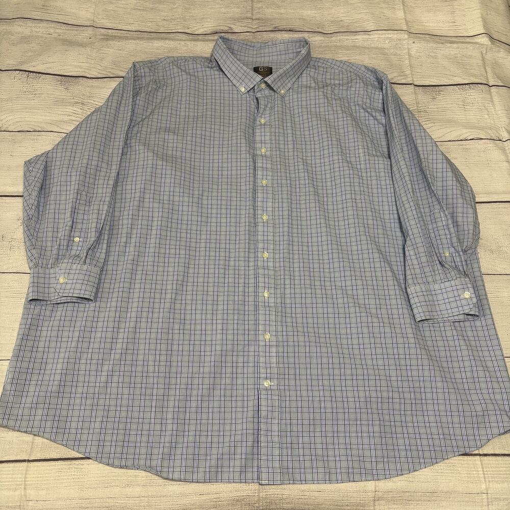 Gold Series GS Men's Button-Down Shirt Size 22 35/36 Blue Green Plaid Cotton
